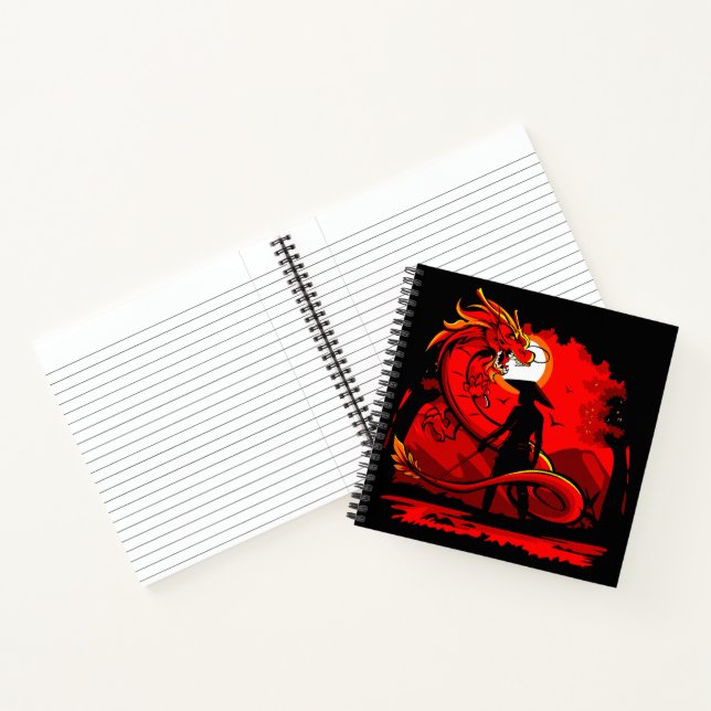 Black Samurai Red Dragon Japanese Style Artwork | Notebook (Inside)