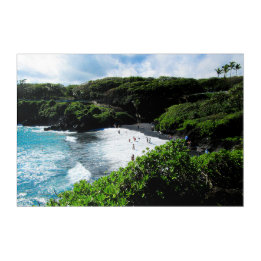 Black sand beach acrylic picture road to Hana Print