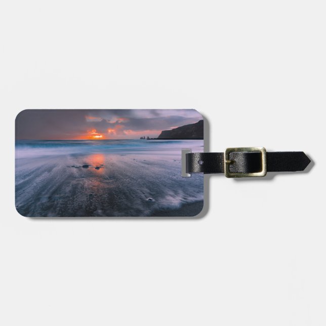 Black Sand Beach Iceland Island Sunset Luggage Tag (Front Horizontal)