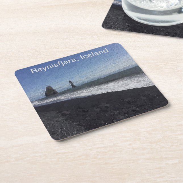 Black Sand Beach, Iceland Square Paper Coaster (Angled)