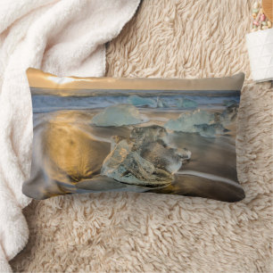 Black Sand Beach   Jokulsarlon South Iceland Lumbar Cushion