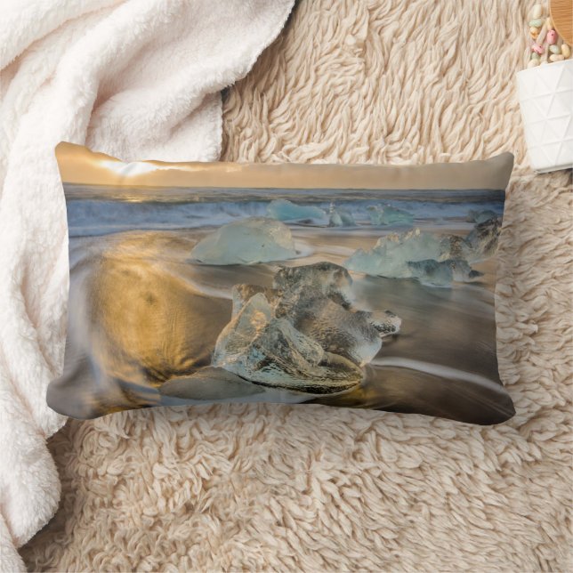 Black Sand Beach | Jokulsarlon South Iceland Lumbar Cushion (Blanket)