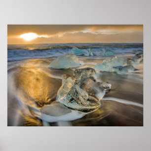 Black Sand Beach Jokulsarlon South Iceland Poster