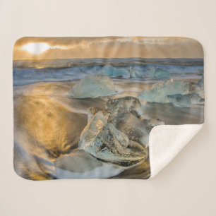 Black Sand Beach Jokulsarlon South Iceland Sherpa Blanket