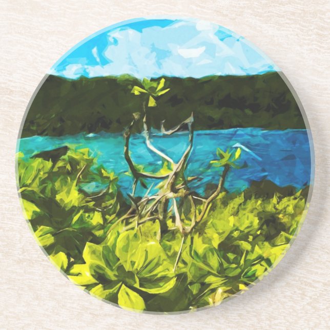 Black Sand Beach On the Road to Hana Maui Abstract Coaster (Front)