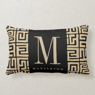 Black Sand Kuba Print Inspired Monogram Lumbar Cushion