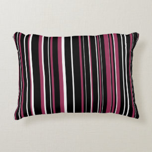 Black, Sangria Pink, and White Barcode Stripe Decorative Cushion