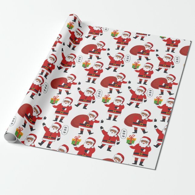 Black Santa African American Christmas gift Wrapping Paper (Unrolled)