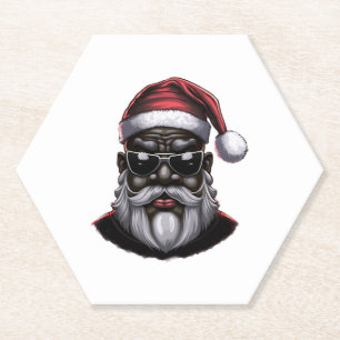Black Santa, African American Santa Claus Paper Coaster