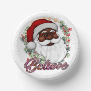Black Santa Believe Melanin Man Christmas Cheer Paper Plate