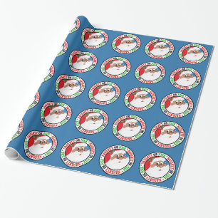 Black Santa Cartoon (Blue) Wrapping Paper