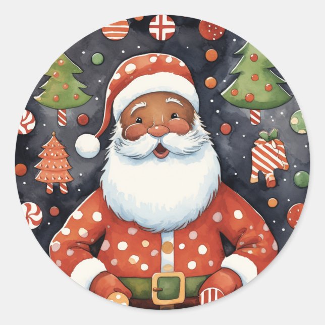 Black Santa Christmas - African American Santa Classic Round Sticker (Front)
