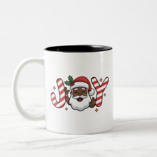 Black Santa Christmas African Joy Holiday Xmas  Two-Tone Coffee Mug