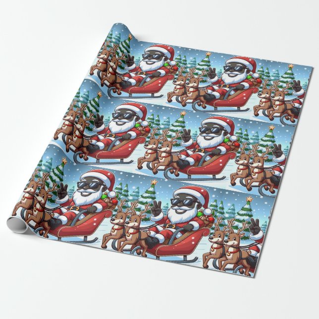 Black Santa Christmas Decorations - Wrapping Paper (Unrolled)
