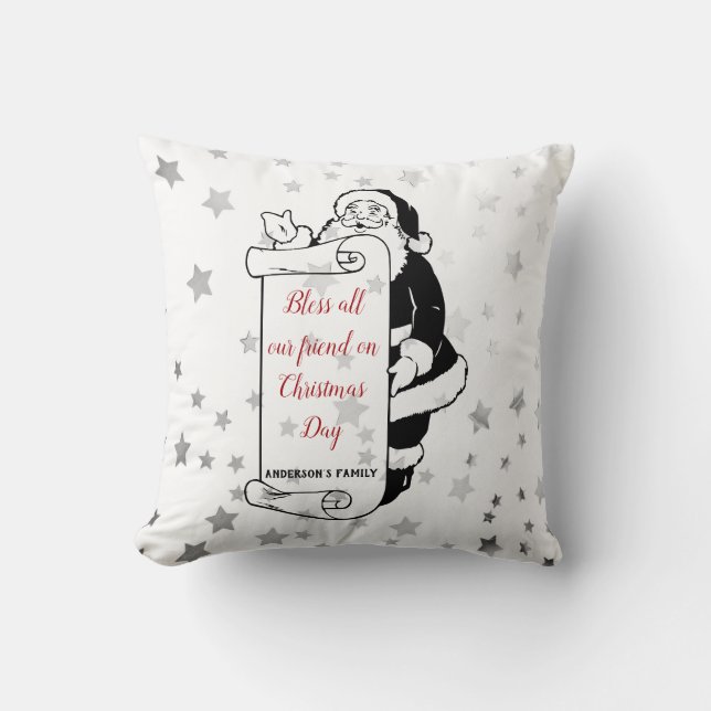 Black Santa Claus And Stars Cushion (Front)