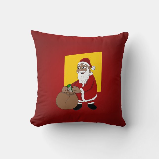 Black Santa Claus Cartoon Cushion (Front)