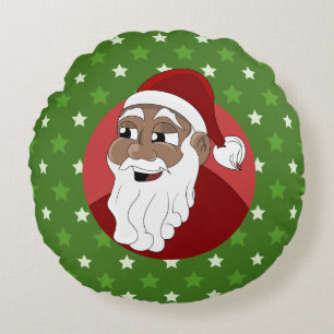 Black Santa Claus Cartoon Round Cushion