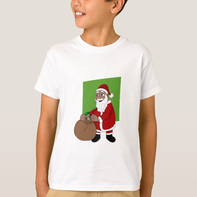 Black Santa Claus Cartoon T-Shirt (Front)