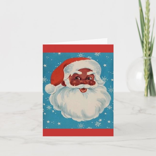 BLACK SANTA CLAUS Christmas card Vintage style (Front)