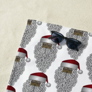 Black Santa Claus Christmas Holiday Beach Towel