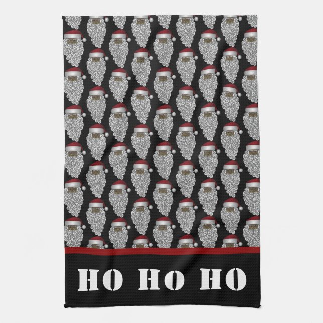 Black Santa Claus Christmas Holiday Tea Towel (Vertical)