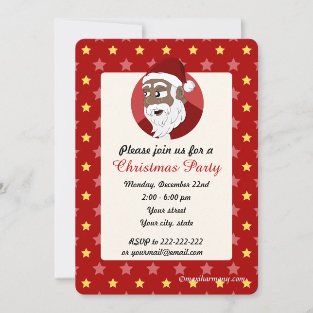 Black Santa Claus Christmas Party invitation (Front)