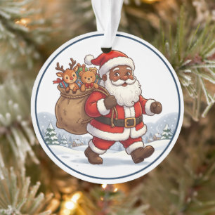 Black Santa Claus Christmas Sack Reindeer Ornament