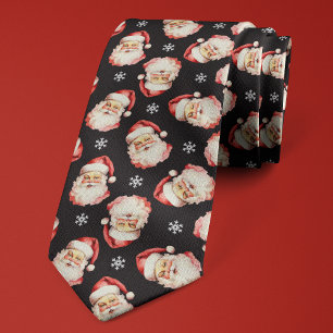 Black Santa Claus Christmas Snowflake Holiday Tie