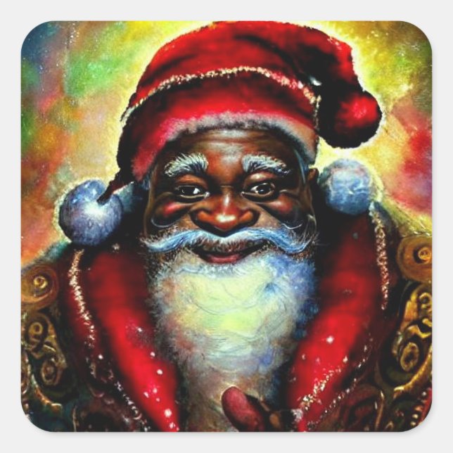 Black Santa Claus Christmas  Square Sticker (Front)