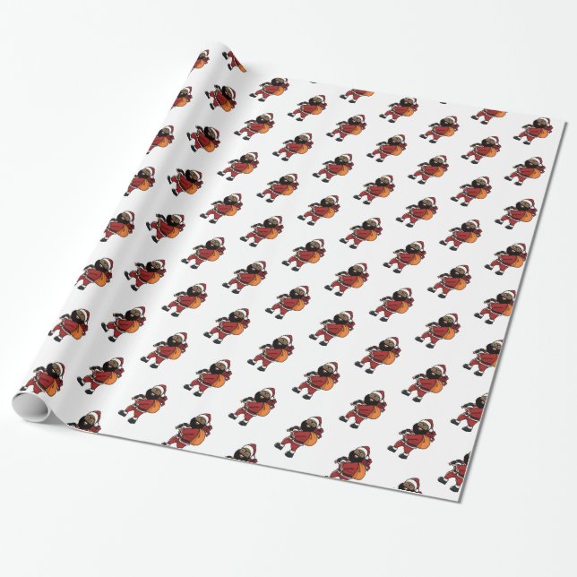 Black Santa Claus Christmas Wrapping Paper (Unrolled)