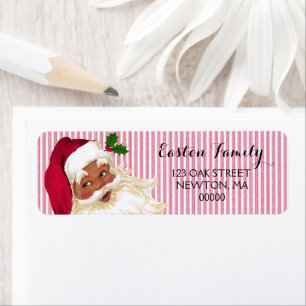 Black Santa Claus Cranberry Stripe Label Return Address Label
