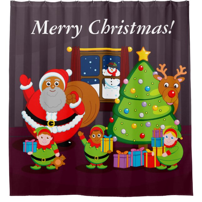Black Santa Claus delivering Christmas gifts, Shower Curtain (Front)