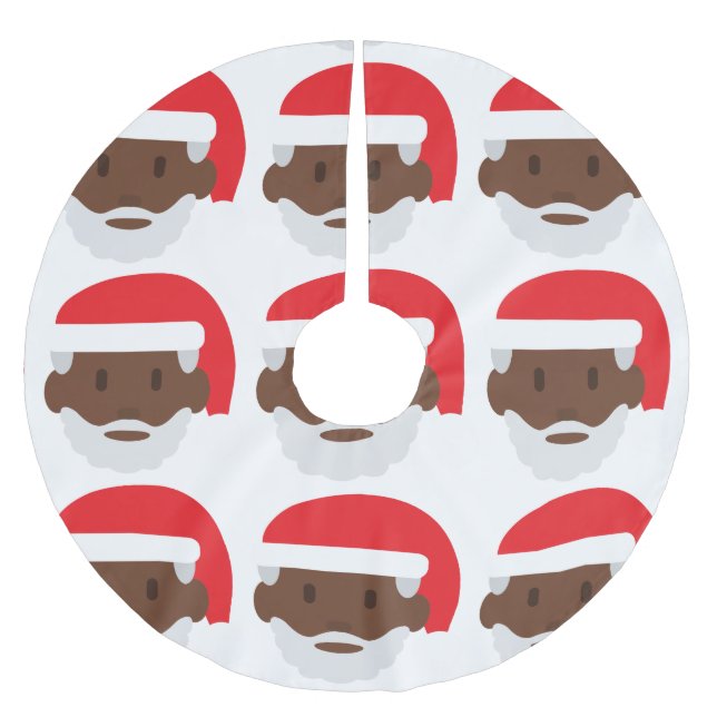 black santa claus emoji xmas christmas tree skirt (Front)
