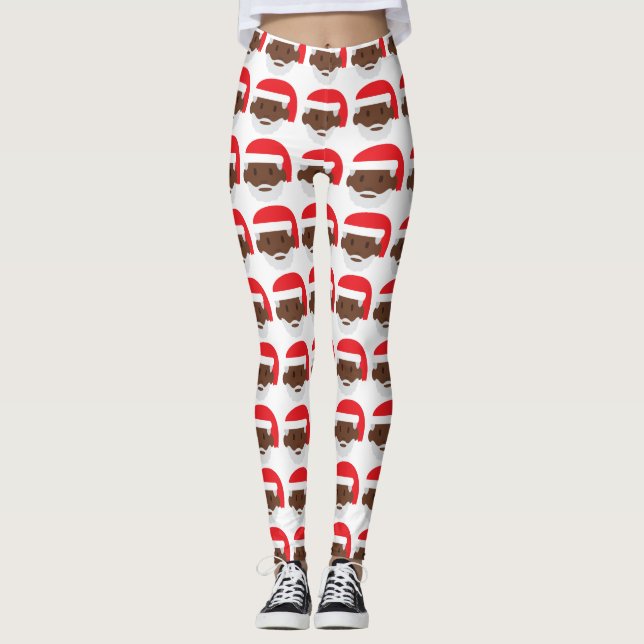 black santa claus emoji xmas leggings (Front)