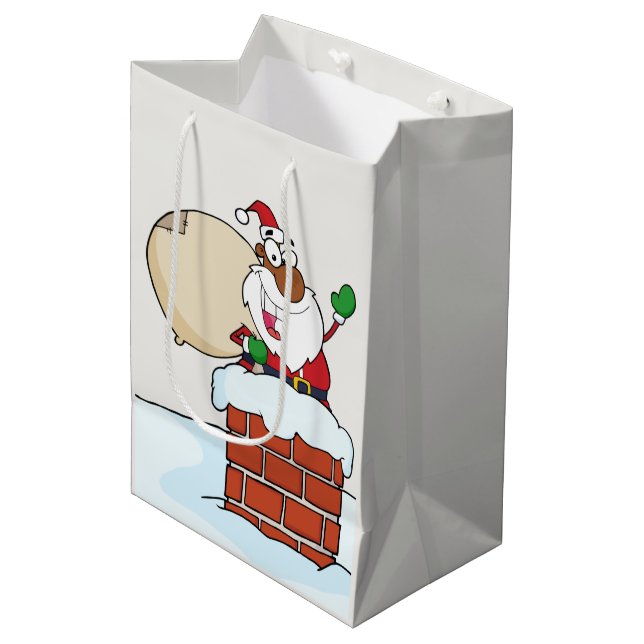 Black Santa Claus in Chimney Gift Bag (Front Angled)