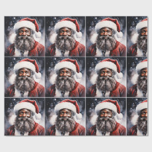 Black Santa Claus Melanin Christmas 3D St. Nick Wrapping Paper