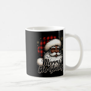 Black-santa Claus Merry Christmas Plaid Festive Se Coffee Mug