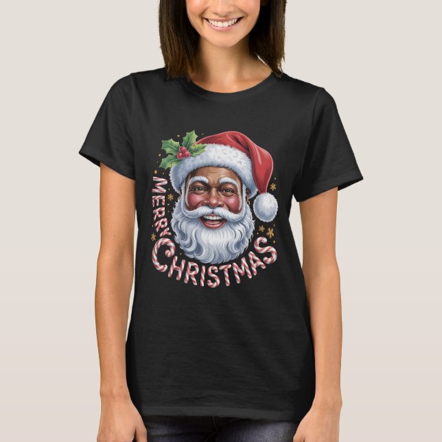 Black Santa Claus Merry Christmas Shirt African Am (Front)