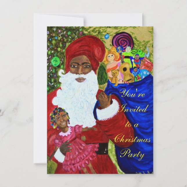 Black Santa Claus Party Invitations - Customisable (Front)