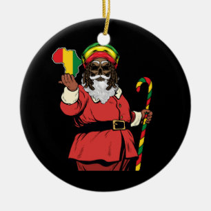 Black Santa Claus Rasta Hat Christmas Rastafarian  Ceramic Ornament
