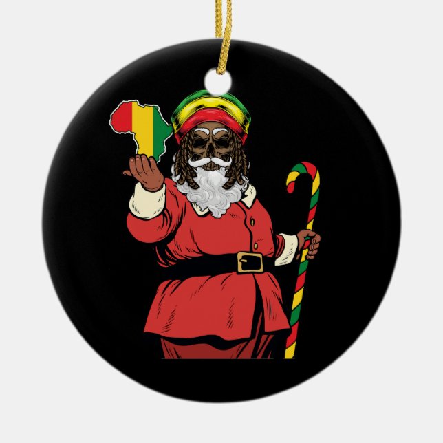 Black Santa Claus Rasta Hat Christmas Rastafarian  Ceramic Ornament (Front)
