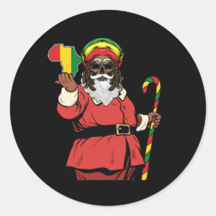 Black Santa Claus Rasta Hat Christmas Rastafarian Classic Round Sticker