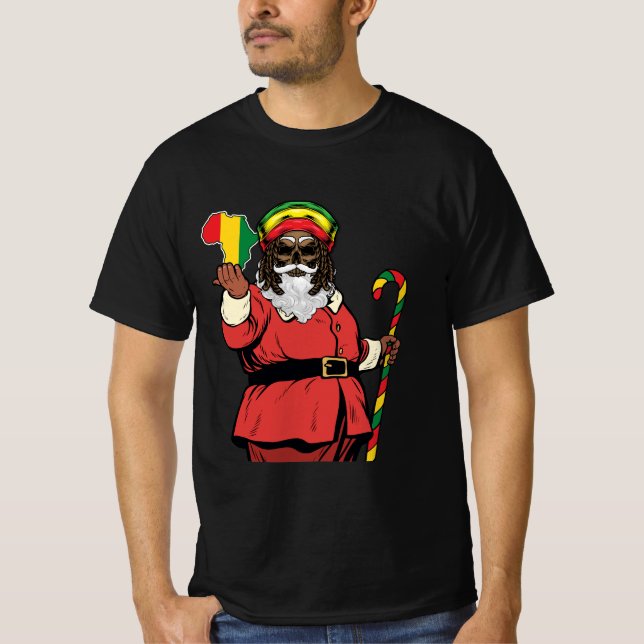Black Santa Claus Rasta Hat Christmas Rastafarian  T-Shirt (Front)