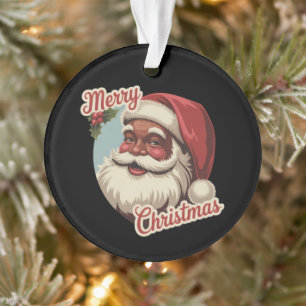 Black Santa Claus Retro Christmas Vintage Holiday Ornament