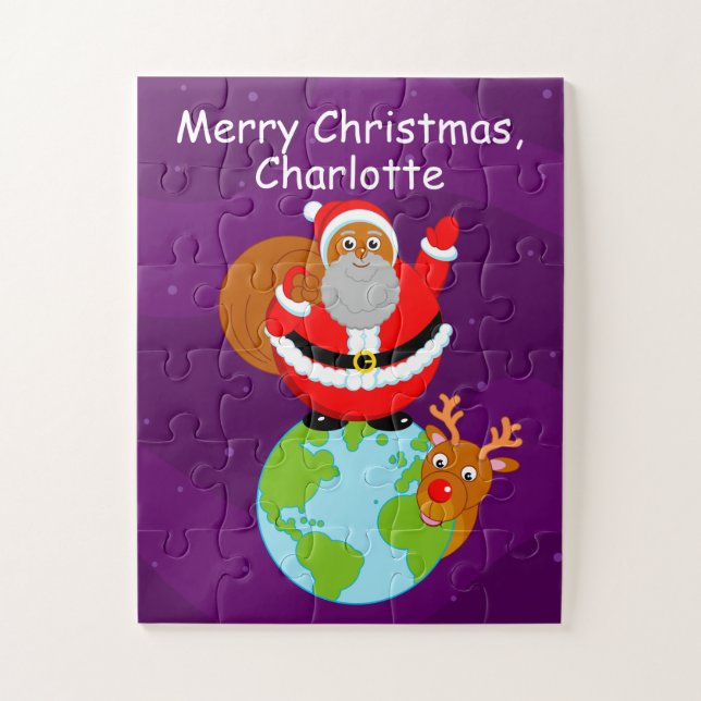 Black Santa Claus standing on the Earth, Jigsaw Puzzle (Vertical)