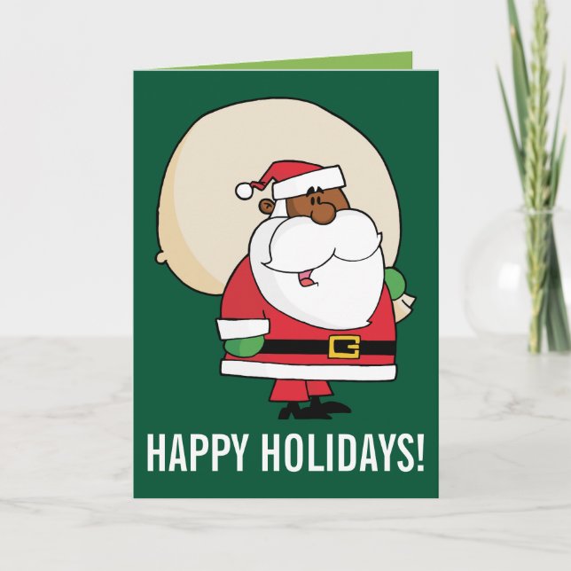 Black Santa Claus with Toy Sack Holiday Card (Front)
