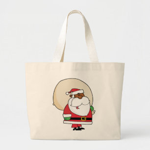 Black Santa Claus with Toy Sack Large Tote Bag