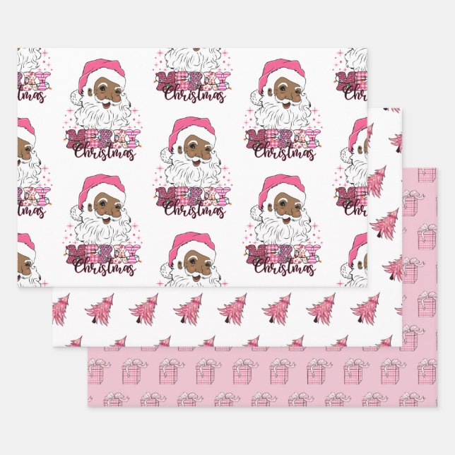 Black Santa Claus Wrapping Paper Set of 3 (Set)