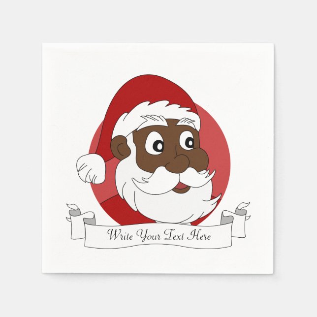 Black Santa Clause Cartoon Napkin (Front)