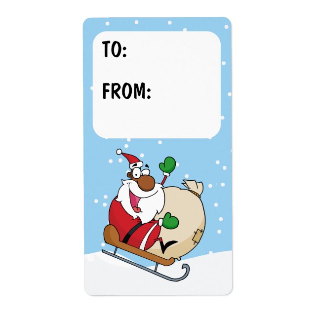 Black Santa Clause on Sleigh Gift Label (Front)